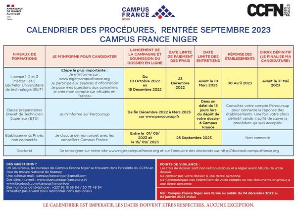 Calendrier des Procédures 2022/2023